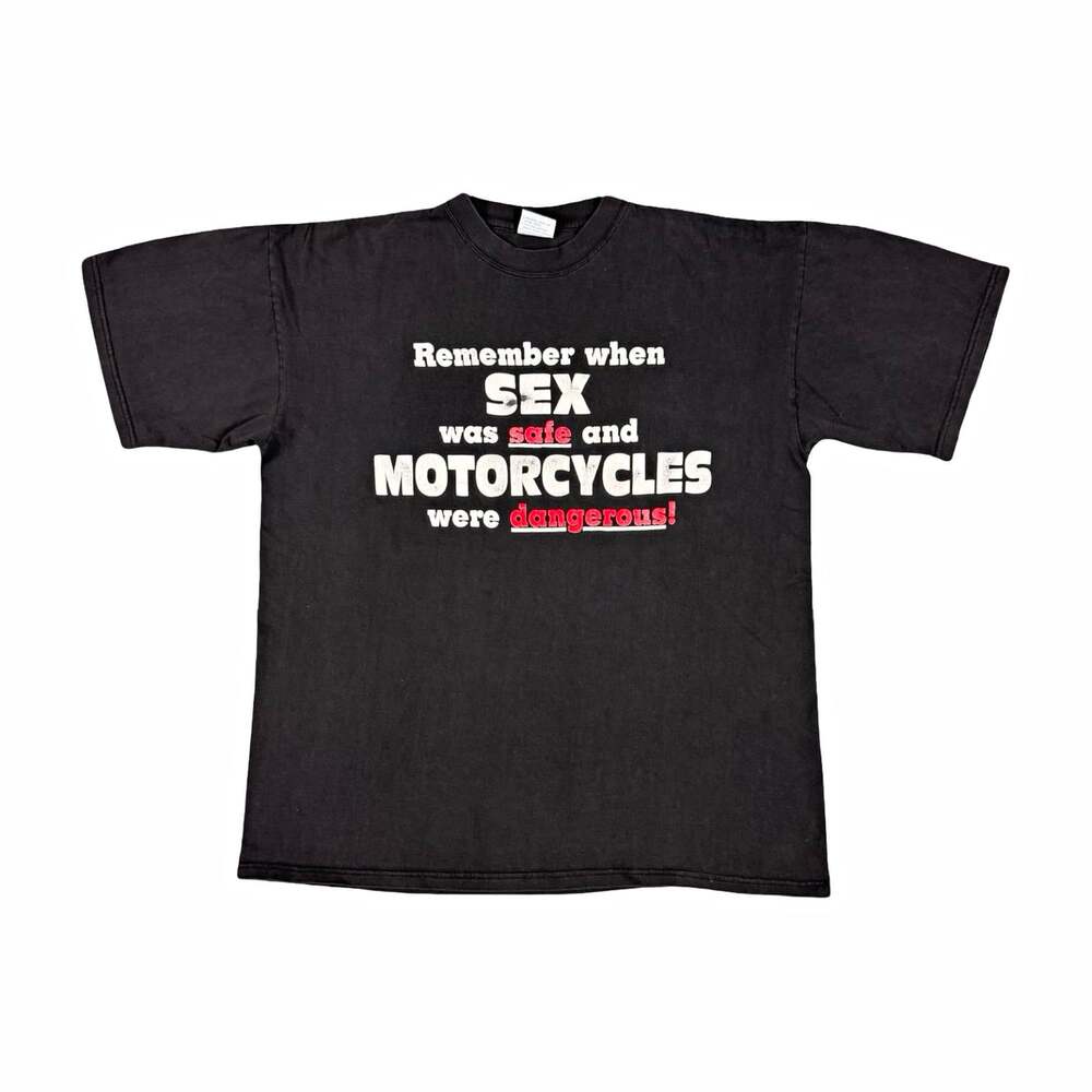 Vintage Remember When Sex Was Safe XL Black Double Sided Motorcycle TShirt
